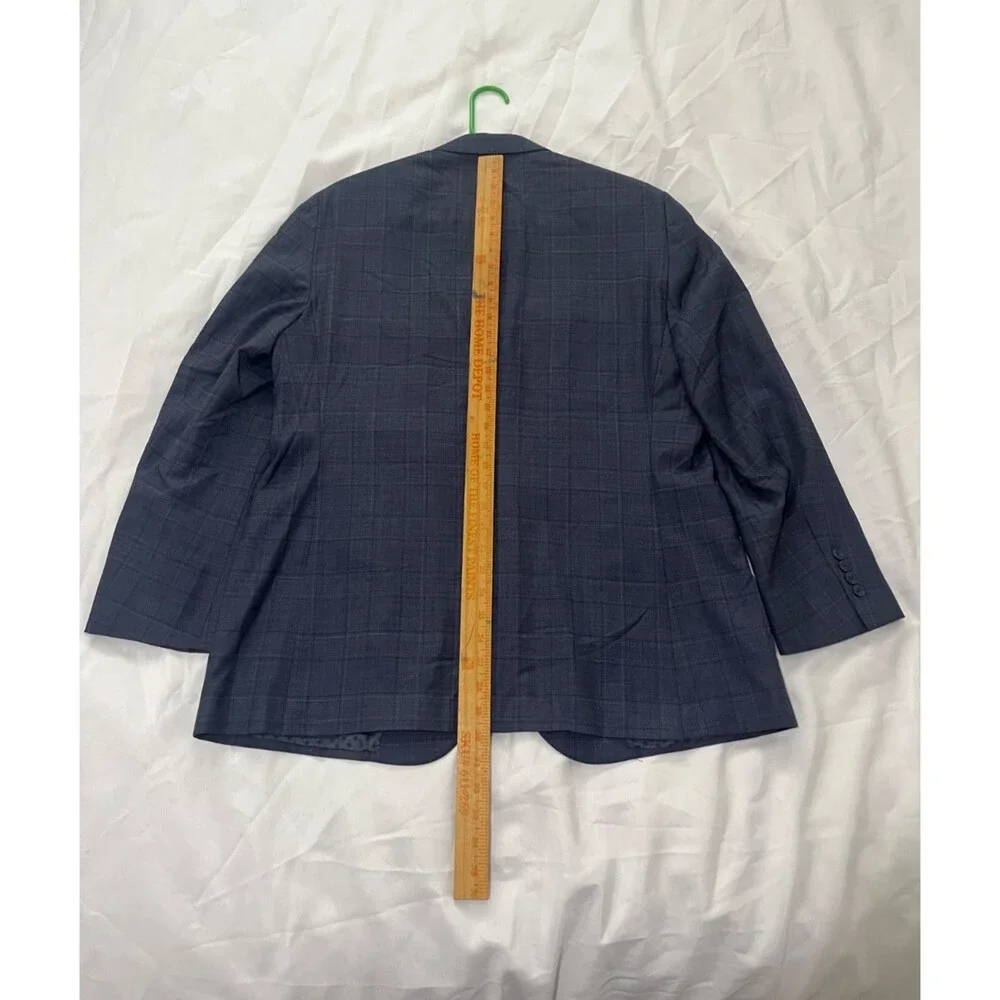 J Hilburn Blazer Mens 44R Blue Plaid Reda Flexo Stretch Wool Blend Sportscoat